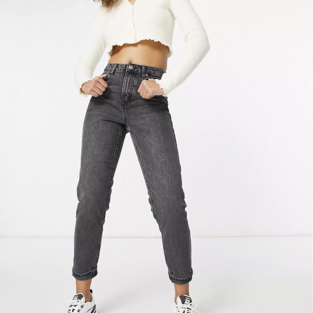Topshop Womens Black Premium Mom Jeans Size 28 Dark Wash